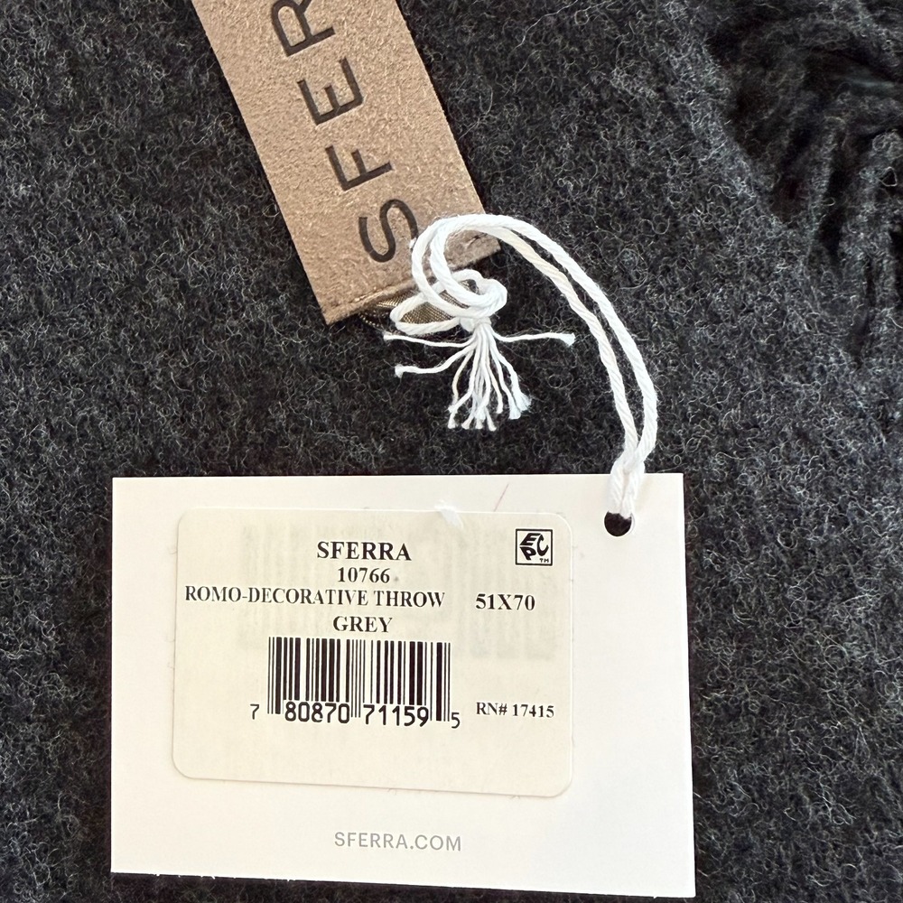 NWT SFERRA Throw Blanket Gray Reversible 100% Wool Size 51x 71 Made In Italy